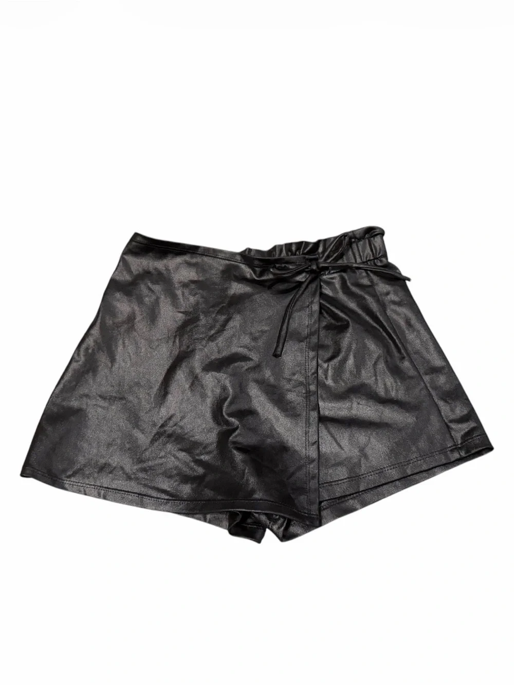 shosho Black Faux Leather Skort with Faux Tie Waist